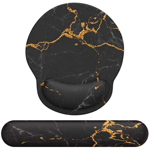 Giecy Tapis de Souris Support de Repose-Poignet, Tapis Souris Ergonomique en Gel, Tapis de Souris Frais pour Gamer, Repose Poignet Souris avec Base en PU antidérapant (Marbre Noir Kit)