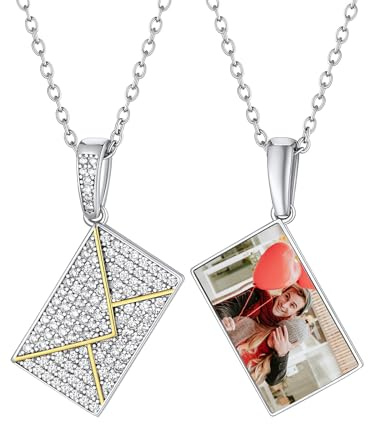 Supcare Damen Kette mit Bild Halskette Umschlag Anhänger Kette Medaillon zum Öffnen mit Bild Umschlagkette Fotokette Gravur Edelstahl/Kupfer Memorial Kette Personalisiert Modeschmuck für Geburtstag