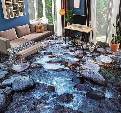 Benutzerdefinierte Selbstklebende Boden Wandtapete 3D-Flusssteine, 150 x 105 cm Bodenfliesen Aufkleber Wohnzimmer Studie Pvc Wasserdicht Tragen 3D Bodenbelag Tapete