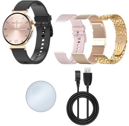Knauermann PRO 3 Mini (2024) Gold - Gesundheitsuhr Smartwatch mit Telefoniefunktion - EKG + HRV und SOS Funktion - AMOLED Display - BT Bluetooth - Schlafapnoe - Edition 1, 14-24, rund