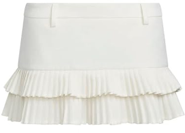 LTZYLS Pleated Skirts for Women Double Ruffle Mini Skirt Low Rise Sexy Pleated Skort for Going Out and Layered Ruffle Skirt（White，X-Small）