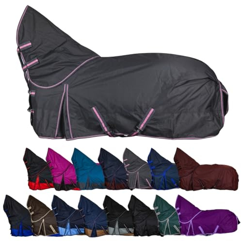 RL24 - Weidedecke Full Neck Basicline 600D Graphit/Koralle 125 cm 100g/m² | Nylonfutter mit Füllung – Pferde Winterdecke – wasserdichte Outdoordecke mit Kreuzbegurtung – Pferdedecke