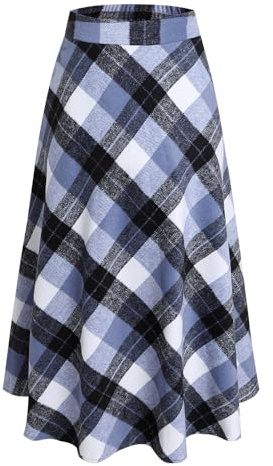 Rock Damen Lang Kariert Hohe Taille A-Linie Herbst Wollrock mit Taschen | Eleganter Vintage Rock mit Taschen und glattem Futter. Perfekter warmer Winterrock für Alltag oder Urlaub.