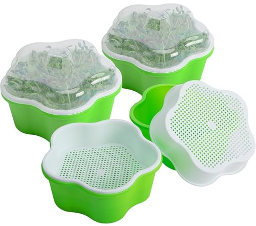 LATERN 4Pcs Seed Sprouting Trays with Lid, 16CM Seed Germination Tray BPA Free Healthy Hydroponic Propagator Soil-Free Sprouting Growing Tray for Growing Mung Beans, Alfalfa, Wheat Grass