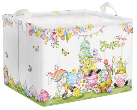 Clastyle Easter Rabbit Baby Laundry Hamper Collapsible Egg Clothes Kids Storage Basket Waterproof Boys Girls Toy Box for Bedroom, Flower, 40x30x30 cm
