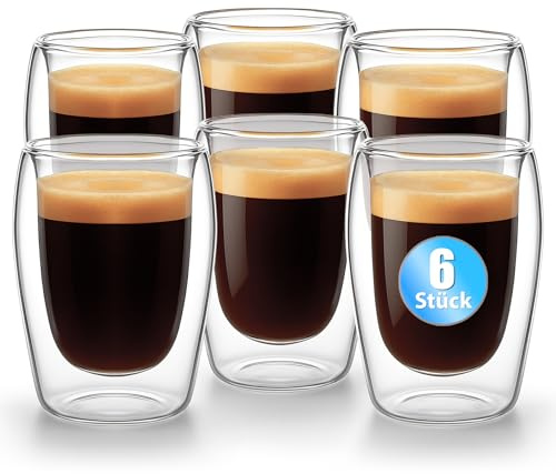 BigDean 6 Doppelwandige Espresso Gläser 80 ml in Gastro Qualität | Hochwertiges Modernes Espresso Glas Espressotassen Glas Set in Geschenkverpackung