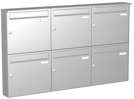 KNOBLOCH Briefkastenanlage | Aufputz | 6-Fach | Edelstahl | senkrecht | optional 2. Namensschild & 3 Schlüssel