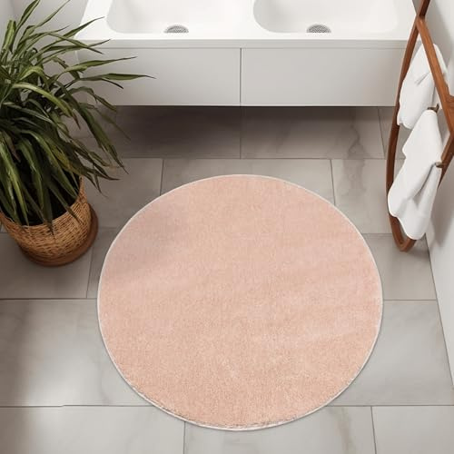 AKCILA Malmo Rosa Teppich mit Glanz Runden 67 cm Shaggy Badematten & Badteppiche Badezimmerteppich Bad Vorleger waschbar rutschfest Bathroom Rug dusche Teppich Badmatten Schlafzimmerteppich