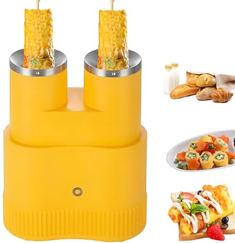 Automatic Omelette Machine, Double Tube Egg Roll Maker, Breakfast Sausage Rolls, Hot Dog Rolls Machine, Egg Boiler Egg Cooker Non Stick Cooking Tool 7min Fast Cooking yellow