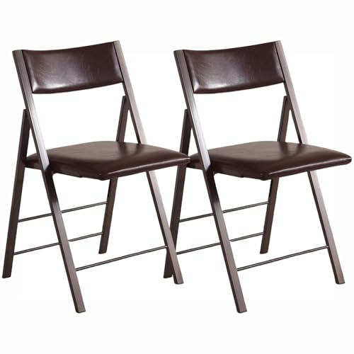 Folding Chairs 2 Pack, 450Lbs Steel Frame Foldable Dining Chairs, Brown