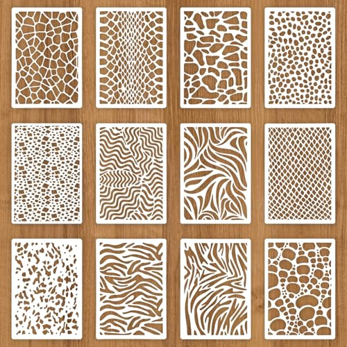 12 PCS Texture Stencils for Crafts Reusable, Art Stencils for Painting on Wood Texture Drawing Templates Spray Paint Stencil Plastic Craft Stencil DIY Crafts Canvas Furniture Paper Cake Decorating