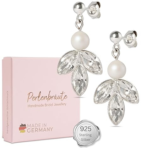 Schmuck Damen Zirkonia und Perlen Hochzeit – premium 925 Silber Schmuckset & Ohrringe Braut – hochwertiger Brautschmuck Perlen – Schmuckset gold Braut – Brautohrringe - Geschenk