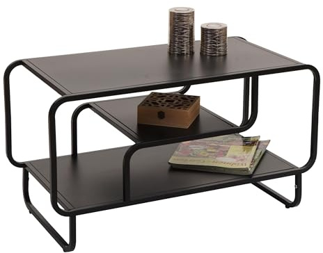 Mendler Couchtisch HWC-O49 Industrial 3 Ablagen Metall 45x80x40cm - schwarz | Wohnzimmertisch, Tisch