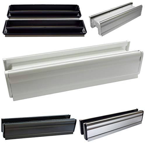 Aluminium-Briefeinwurf-mit Schacht-Nr.3-365 x 80 mm-Briefkasten-Briefschlitz-Briefklappe (Alu. Silber Kanten schwarz)