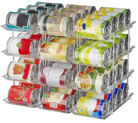 Luckyan Can Organiser Storage for Fridge,Adjustable Height and Width Canned Goods Organisers, Soup Can Organizer Rack Holds to 48 Cans Food Dispenser Holder for Pantry,Kitchen Cupboard,4 Tier(3 * 4)