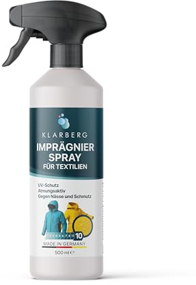 KLARBERG Textil Imprägnierspray Jacke - Atmungsaktive Imprägnierung für Funktionstextilien und synthetische Stoffe - Von Jacken und Polstermöbel bis hin zu Teppich und Outdoor Kleidung (500 ml)