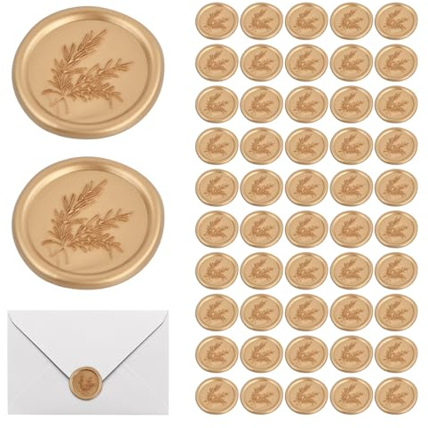 50 Stück Siegelwachs Selbstklebend, Wachssiegel Aufkleber, Vintage Siegel, Hochzeit Einladung, Klassische Dekoration für Umschläge, Geburtstage, Feiern, Rosmarinmuster, Gold