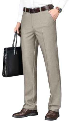 Oanviso Hommes Chino Pantalon Élastique Mode Pantalons Slim Fit Casual Stretch Pant Doux Business Larges Pants de Costume Coupe Ajustée A Kaki M