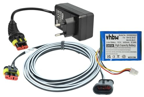 vhbw 1x Fuente alimentación, 1x bateria 3400 mAh, 1x Cable Baja tensión de 3 m reemplaza Husqvarna 592 96 83-01 para cortacésped