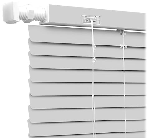 No Drill Cordless Aluminium Blinds 25mm Slat, Venetian Blinds for Windows, Bathroom Blinds, Kitchen Door Blinds, Waterproof Blackout Shutters 50 60 76 80 90cm Privacy(Silver)