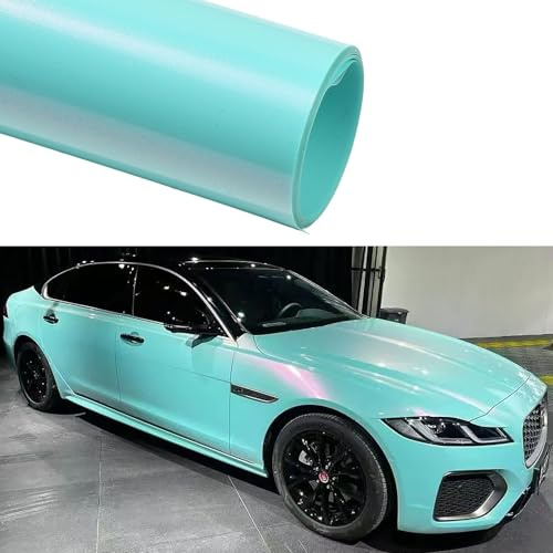 Blueshyhall Autofolie Türkis Grün mit Rosa Schimmer, Car Wrapping Folie Glanz mit Chamäleon Effekt, Car Vinylfolie Innen Außen mit Luftkanälen Tuning Folie für Auto Motorrad Fahrrad (30x152 cm)