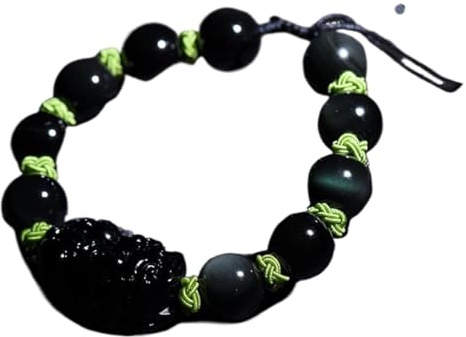 Schwarzes Obsidian-Armband, Pi Yao Rote Schnur, Reichtumsarmband, Reiki-Amulett, verstellbares Abwehrarmband für Damen und Herren, Rot, 10 mm