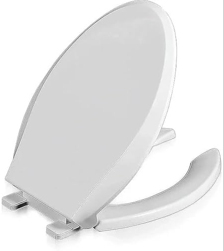 Asiento de inodoro alargado frontal abierto con tapa de cierre suave, liberación rápida para una fácil limpieza, plástico PP duradero, se adapta a inodoros oblongos estándar