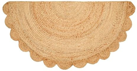 SARVAA Handmade Scalloped Half Moon Jute Doormat 40 x 80 cm | Natural Woven Semi Circular Door Mat for Entryway, Hallway & Kitchen