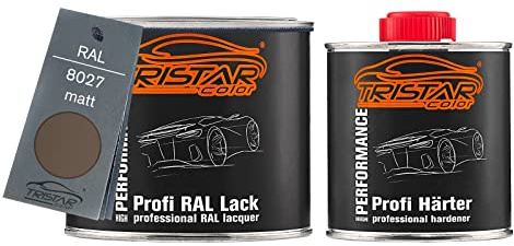 TRISTARcolor RAL 8027 Lederbraun matt Lack Dose + Härter 0,75 L | 2K-Set aus Lack + Härter, schnelltrocknend