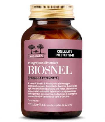 BIOSNEL Formula Potenziata Salugea - Integratore per la cellulite e la ritenzione idrica - 60 capsule - 100% naturale con Ananas, Garcinia, Vite Rossa, Gynostemma - In Vetro Scuro