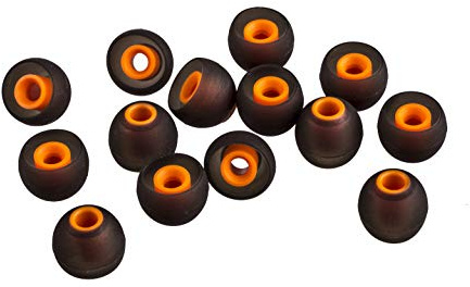 Xcessor (M 7 paia (14 pezzi) di ricambio in silicone per auricolari in-ear di medie dimensioni, gommini di ricambio per cuffie intrauricolari popolari, nero/arancione