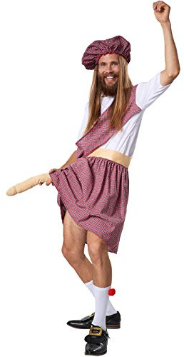 tectake dressforfun 302091 Fräck högländare | Lustig skottedräkt i klassiskt rutigt mönster | Kilt och strumpor med bollar (M)