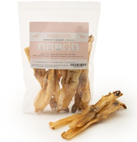 Dragonfly Products Rabbit Ears for Dogs without Fur | 300g (16-20 pieces) | Natural, Healthy, Grain Free & Hypoallergenic Dog treats | Suitable for Dogs and Puppies