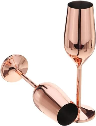 Set di 2 calici da champagne in acciaio inox, da 200 ml, infrangibili, senza BPA, per matrimoni, feste e anniversari, 3 colori, Acciaio inossidabile, Oro rosa, 200ml