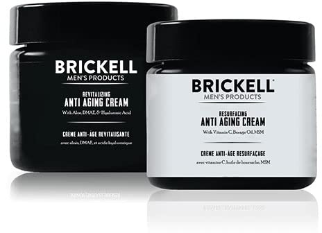 Brickell Men's Day and Night Anti Aging Cream Routine, With Vitamin C, Hyaluronic Acid, and Vitamin E, Scented, Skincare Gift Set