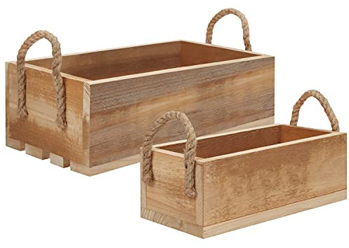 BELLE VOUS Holzkiste Vintage Kisten Aufbewahrung mit Seil Griffen (2er Pack) - Holzkiste Ohne Deckel - Für Häuser, Schlafzimmer, Küche, Badezimmer, um Bücher, Kleidung & Handtücher zu Organisieren