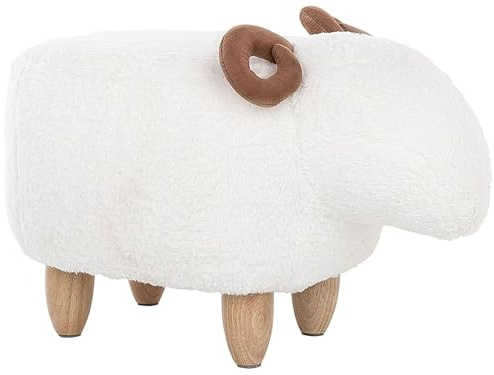 Beliani Kinderhocker Tierhocker Sitzhocker Hocker Gepolstert Lammform Weiß Kinder Plüsch