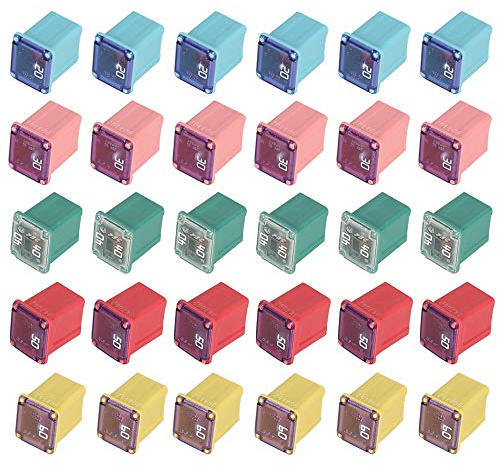 Jcase FMX Fuses Assortment 30 Flosser Low Profile Fuse Female Maxi Fuse Mini Automotive Box Shaped Fuses Kit 20 30 40 50 60 Amp