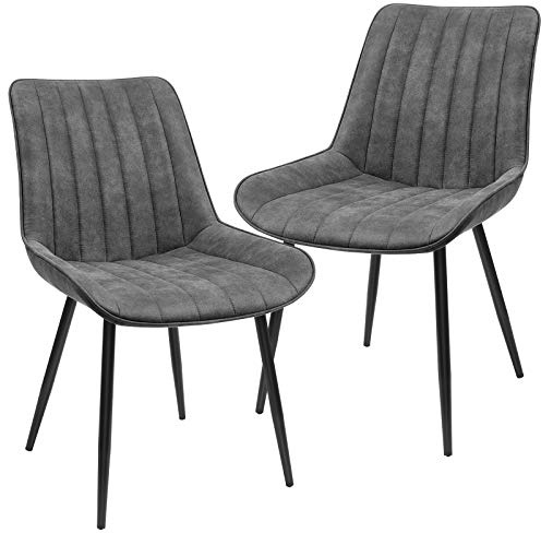 SONGMICS Set di 2 Sedie da Pranzo, Sedie Imbottite, Gambe in Metallo, Portata 110 kg, Rivestimento in Similpelle, per Sala da Pranzo Soggiorno Studio Camera da Letto, Grigio LDC090G01