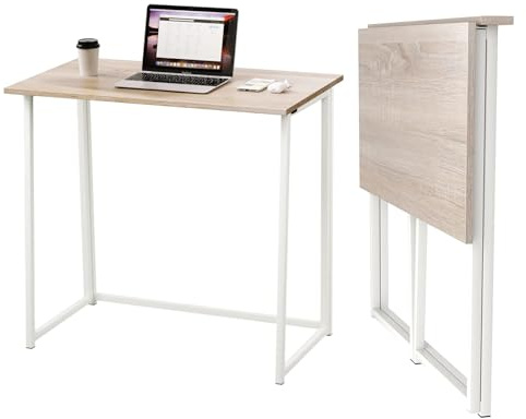 Dripex Mesa Escritorio Plegable, Compacto sin ensamblaje, para Estudio, Casa Oficina, Escritorio para computadora Manualidades, Color Madera, 80 x 45 x 74 cm