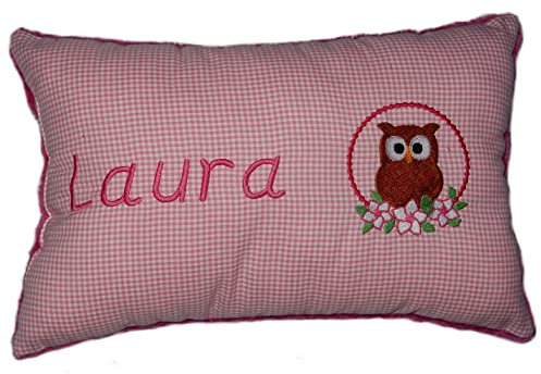Momelie Rosa Schmusekissen * Kuschelkissen * Eule * mit Namen Bestickt * 25 x 40 cm * SK-pi_0016