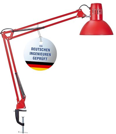 MAUL lampada da tavolo MAULstudy | Lampada da scrivania orientabile con braccio articolato e base a morsetto | Elegante lampada LED da tavolo in metallo | Lampadina LED esclusiva | Rosso