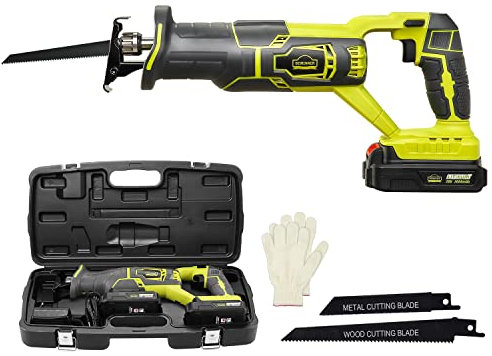 DEWINNER Sega a Gattuccio a Batteria,Metallo, 2.0-Ah Batteria e Caricatore e 2 Lame di Sega,velocità variabile,per Tagliare Legno e Metallo,Taglio di Rami, Potatura…