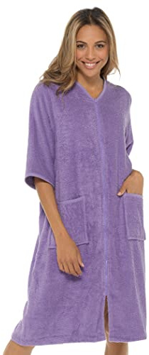 Undercover - Albornoz de rizo para mujer, 100 % algodón, con cremallera a través de la capucha o sin capucha, Lila, 18-20