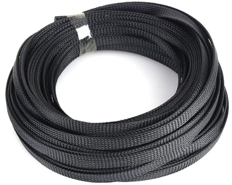 Braided PET Sleeve, Diameter 10mm Flame-Retardant Nylon Braided Mesh Sleeve, Expandable Cable Flexible Insulation Protection Sleeve High Density Black 10m