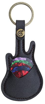 VGOL Gitarren-Pick-Halter Leder Schlüsselanhänger mit 5 Plektren Mini Gitarrenform Plektren Schlüsselanhänger Schlüsselanhänger für Gitarrenliebhaber Männer Frauen Schwarz