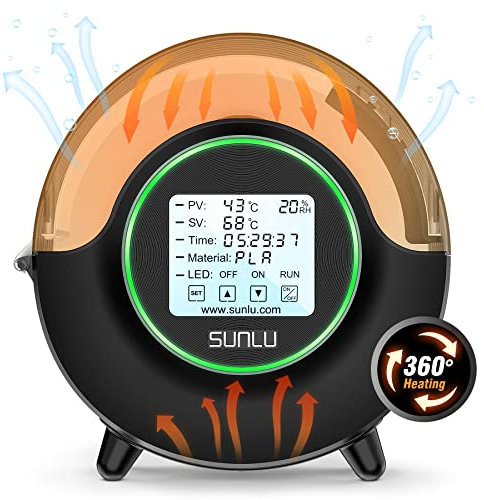 SUNLU Official Filament Trockner S2 with Fan, 360° Rundumheizung 3D Drucker Filamenttrockner, 70℃ Max Temperatur Effizientes Trocknen, PLA PETG TPU ABS PA PC 3D Filamenttrocknerbox SUNLU S2, (Schwarz)