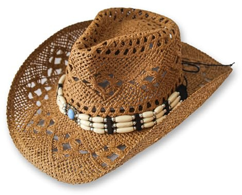 Chapeau de cowboy/cowgirl en paille cowboy panama avec bande occidentale/ouest unisexe taille unique homme femme été coachella plage style coachella brésilien bohême indiana raphia naturel,