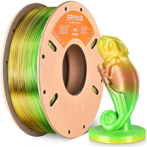 ERYONE TPU Filament 1.75mm, 3D Drucker Filament TPU 0.5kg 1 Spool, +/-0.05mm, Aurora Rainbow