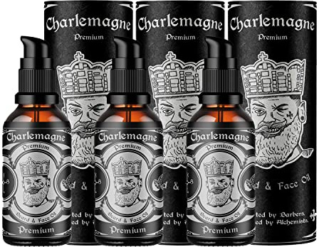 Charlemagne Bartöl für Herren - 3x 30 ml, Leder Duft | Vegane Naturkosmetik Bartöl Herren Unterstützt Bart Styling mit Mattes Finish - Made in Germany